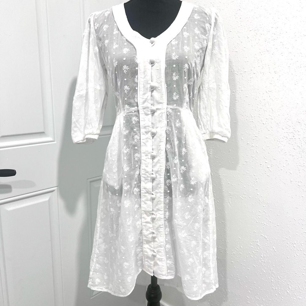 CAbi midsummer White Sheer Floral Dress 0